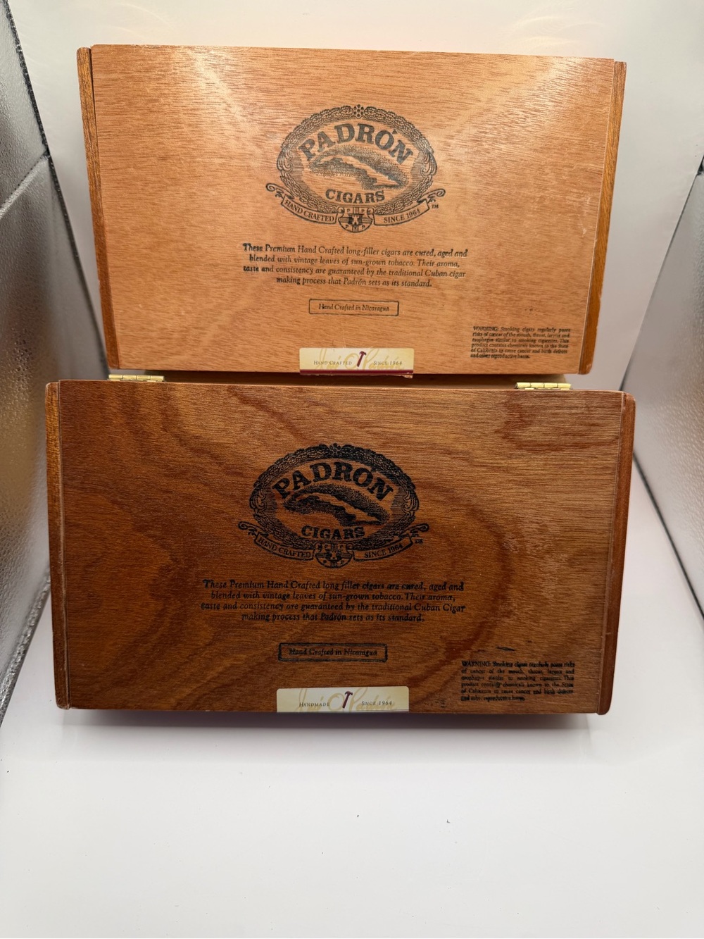 Padrón Cigars Empty Wooden Cigar Boxes Set of 2 Handmade Nicaragua